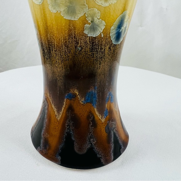Vintage Signed Kent Follette Flambeaux Crystalline Vase Blue Brown Cream - Picture 5 of 12